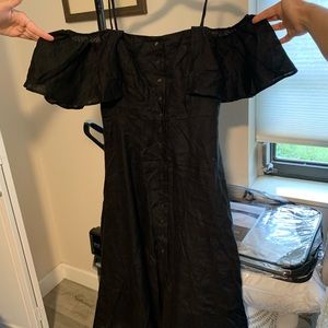 Uterque black linen off-shoulder button-down dress